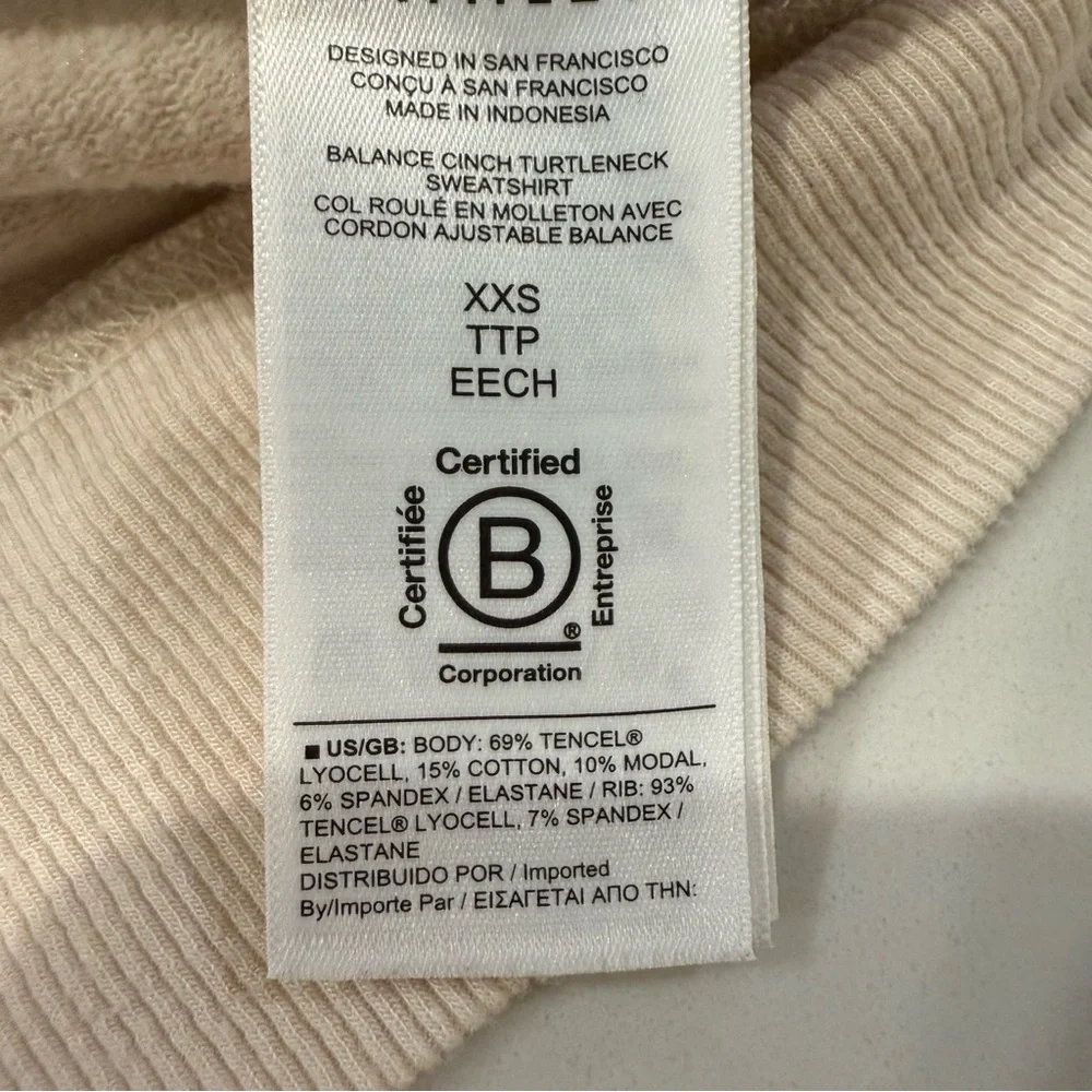 Athleta Balance Cinch Turtleneck Sweatshirt Women’s XXS Chantilly Cream Pockets - Picture 9 of 12